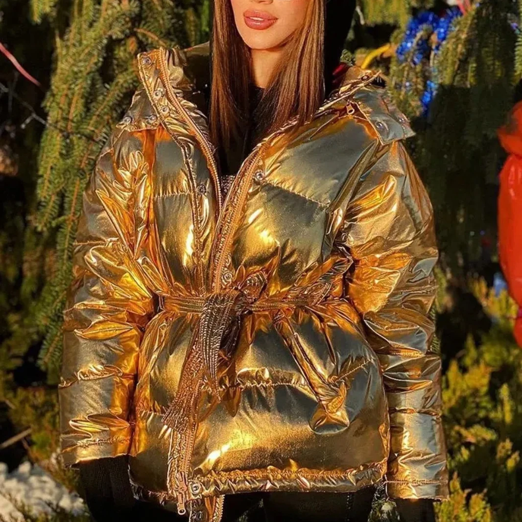 Autumn And Winter Outdoor Trendy Bright Bread Cotton Jacket Women's Fashion Personal Street Leisure Sports Hooded Jacket