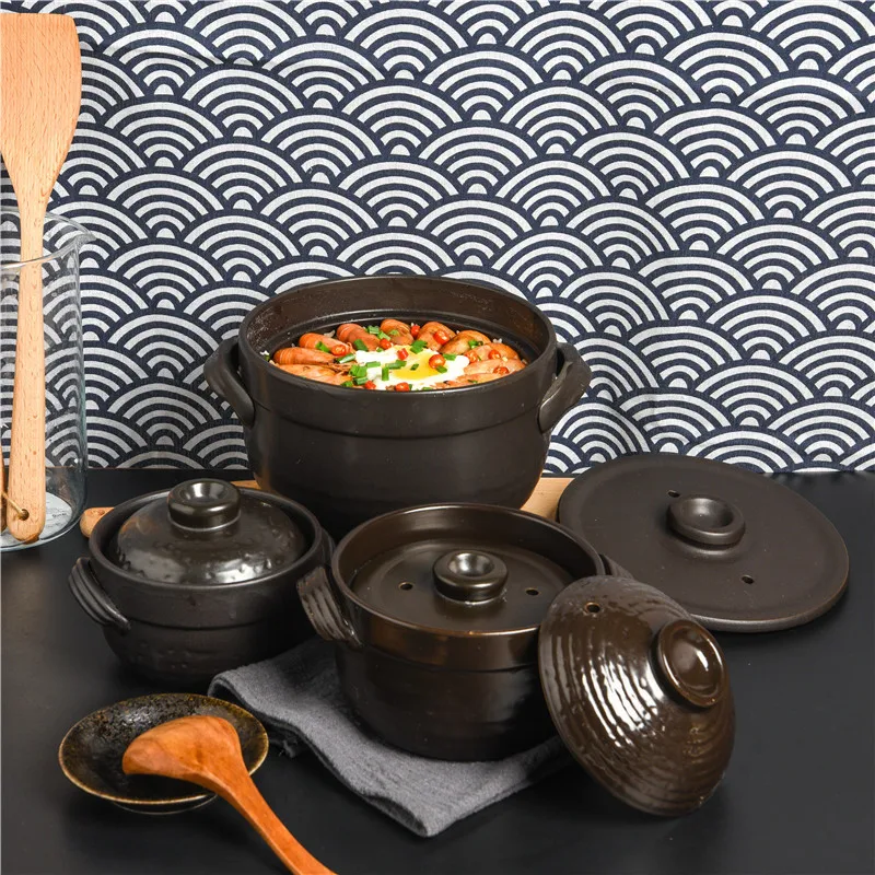 

Japanese 1.5 Hefan Heat-resistant Ceramic Pot Soup Ceramic Pot High Temperature Open Fire Earth Pot Double Cover Steamed Rice