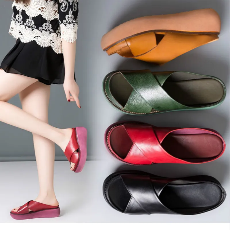 

Platform Cross Slippers Women Slides For Women Shoes 6.5cm Wedge Heel Slippers Fashion Green Flip Flops Beach Shoes