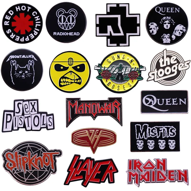 Various-Classic-Pop-Rock-Band-Logo-Collection-Cartoon-Metal-Brooch ...