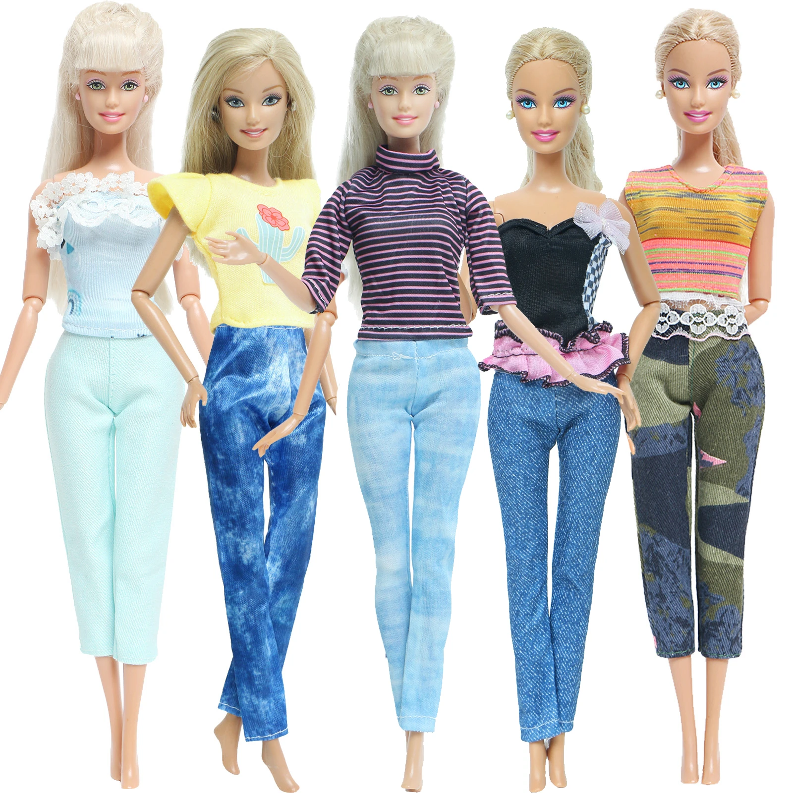 Conjunto de ropa para muñeca Barbie, conjunto de piezas con patrón de rayas de colores mezclados, ropa de uso diario, Tops, camisa, blusa, pantalones, accesorios de juguete|Muñecas| AliExpress