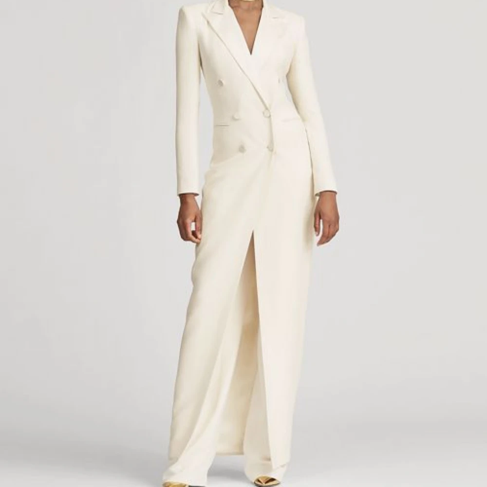 SILIWEYA Fashion Womens Suit Set Formal Occasion Elegant Two Piece Long Coat Wedding Party Wear Casual Robe V-neck Blazer Suits 3