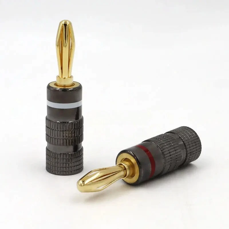 4pcs Gun Metal BANANA PLUGS 24K Gold-plated 4MM Banana Connector Screw Lock For Audio Jack Speaker Plugs White&Red