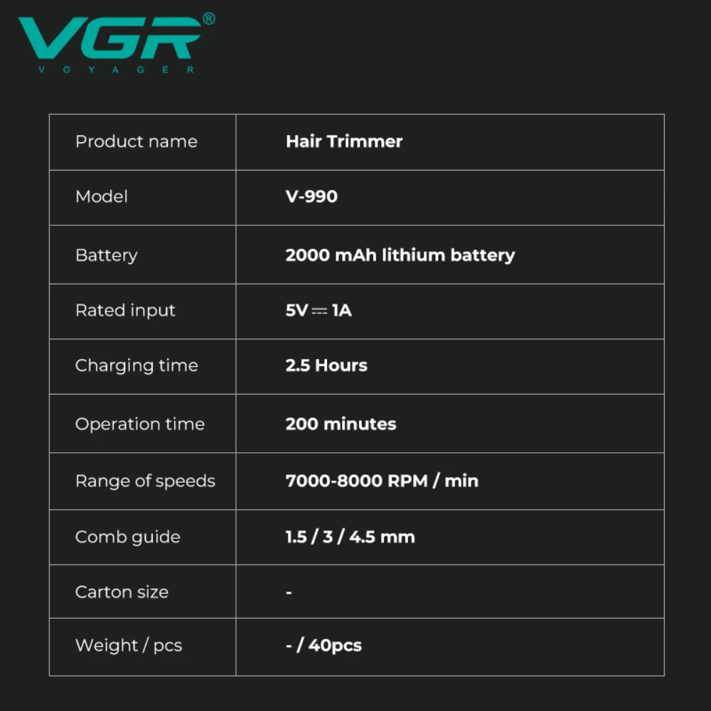 VGR ماكينة تشذيب الشعر لاسلكي ماكينة قص الشعر حلاق...