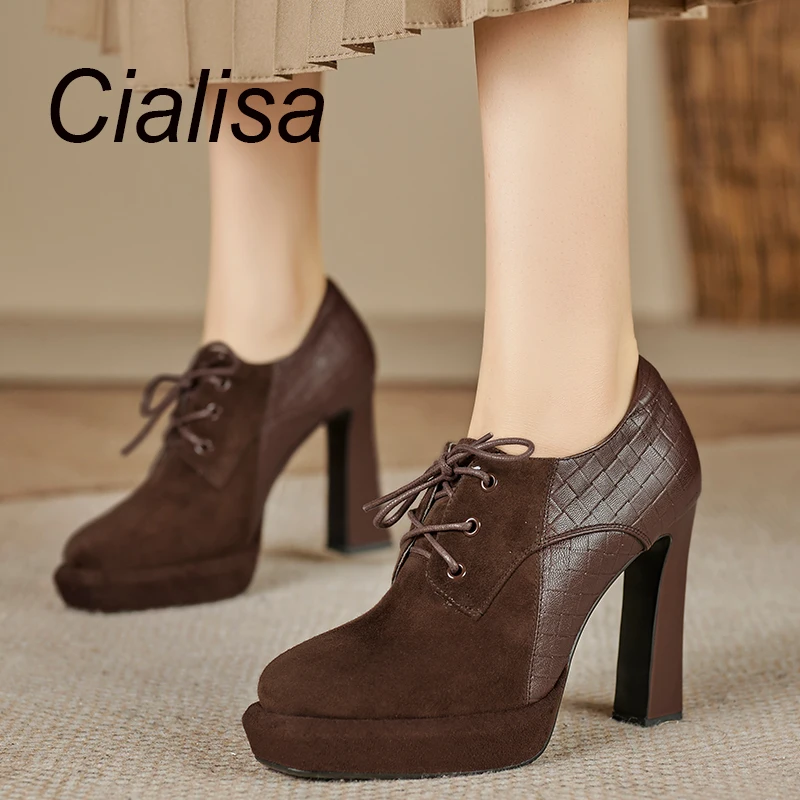 

Cialisa Vintage Pumps For Lady 2024 Spring Women Shoes Fashion Patchwork High Quality Genuine Leather Elegant High Heel Footwear