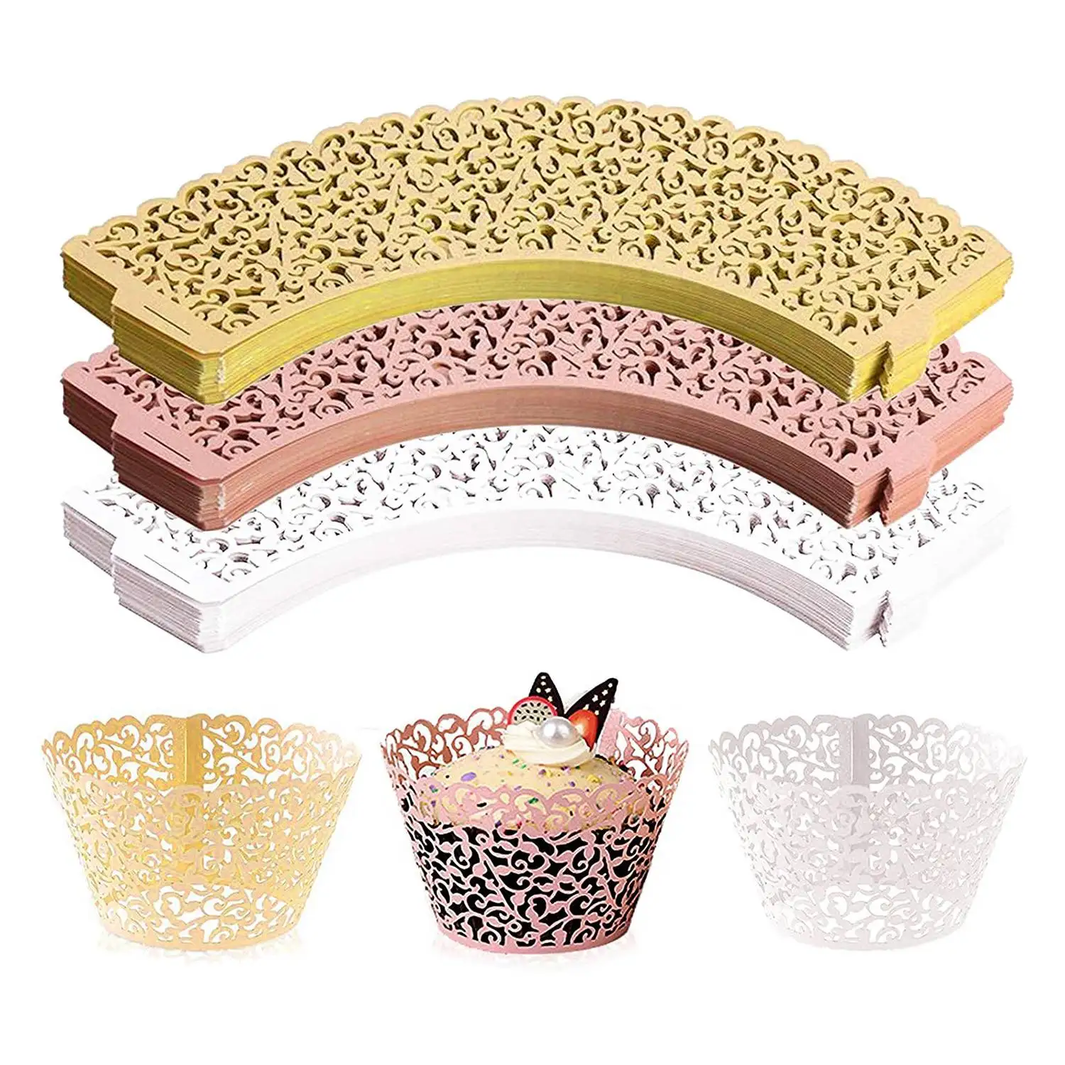 

150Pcs White Cupcake Wrappers Lace Cupcake Liners Cupcake Papers Cupcake Cups Cases for Wedding Birthday Party Decor