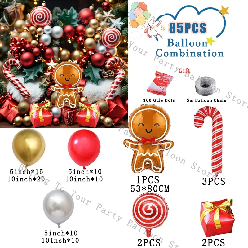 thumbnail image 1 of Kit de guirnaldas de globos navideños para decoraciones, muletas, bastones de caramelo, globos rojos y verdes, cadena de globos para Navidad y Año Nuevo, suministros para cumpleaños, 1 of 5