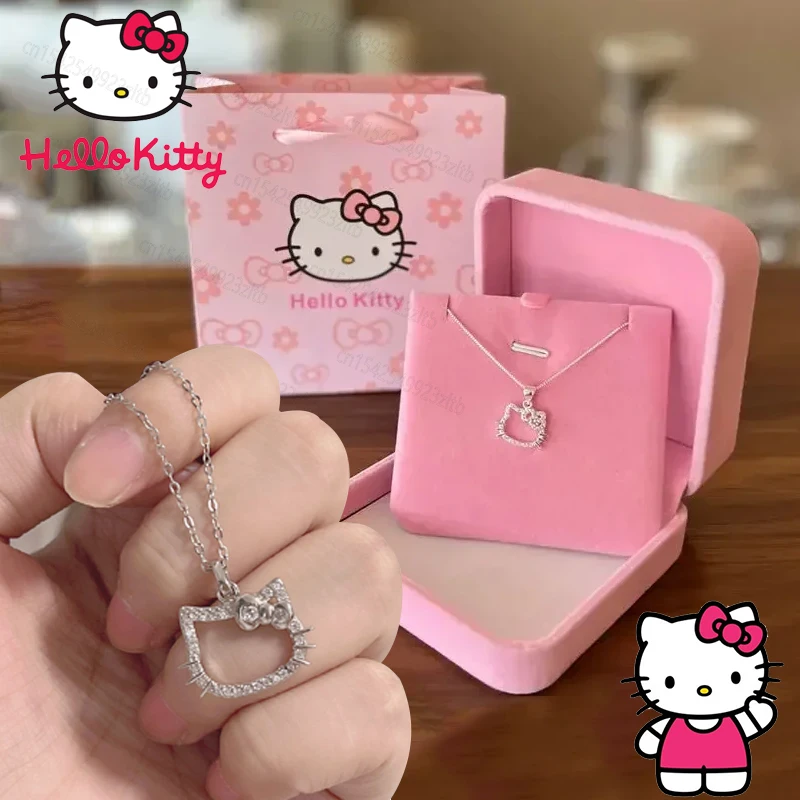 

Cute Hello Kitty Pendant Necklaces Anime Cartoon Sanrio Ladies Girl Simple White Elegant Necklaces Rings Women Jewelry Gift