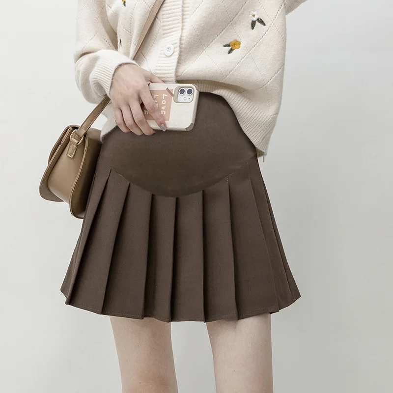 Maternity Pleated Skirt Spring Autumn Solid Colour Mini Skirt Maternity Nursing With Lining