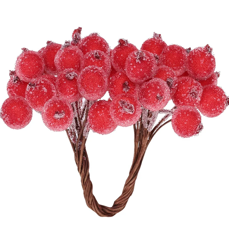 100/20Pcs Artificial Holly Berries Mini Simulation Cherry Stamen Frosted Double Head Fake Berry Wedding Christmas Party Decor artificial plants artificial flowers artificial flower