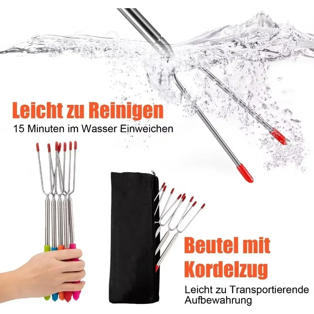 New BBQ Forks Telescopic Barbecue Tools Marshmallows Roasting Sticks Extendable Hot Dog Sausages Skewers Stainless Steel