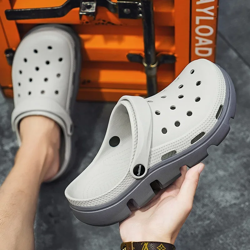 Men's Casual Hole Hole Sandals Outdoor Beach Shoes Anti-Slip Breathable Couple Head Slippers Summer Clogs Women's Flip Flops