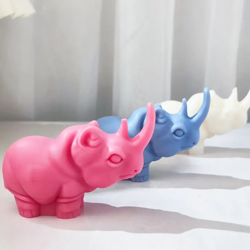 African Three Treasures Elephant Rhinoceros Hippopotamus Mold Aromatherapy Candle Gypsum Desktop Decoration Chocolate Cake Mold