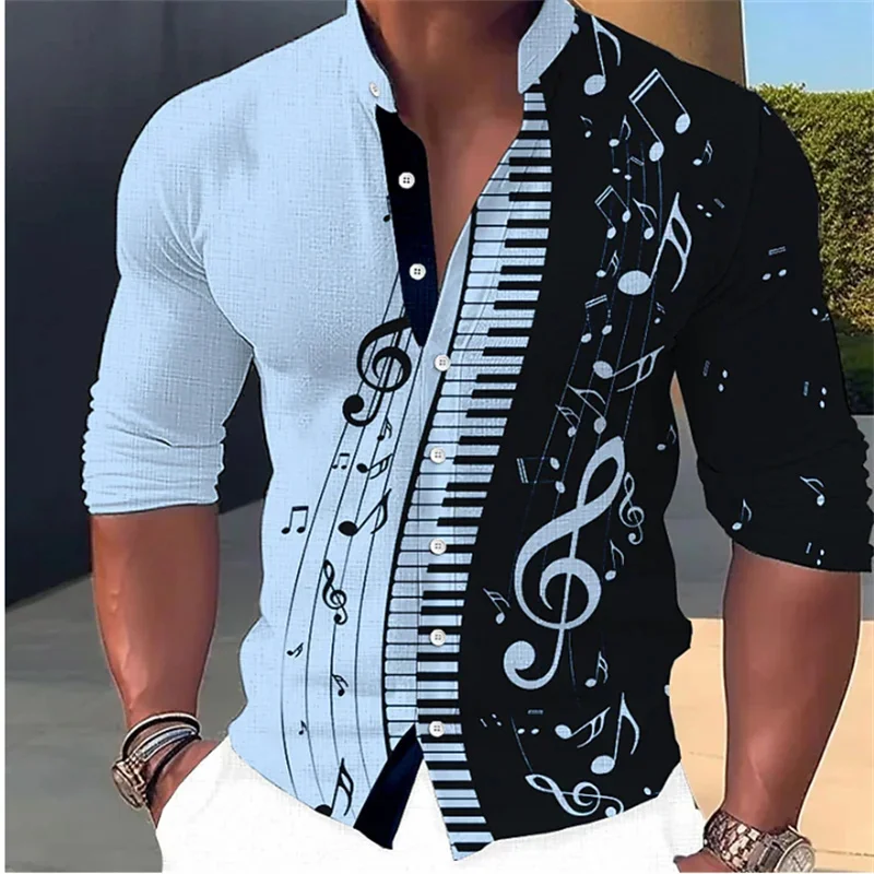 2023 Men's Shirt Pattern Printing Geometric Stand Collar White Outdoor Street Long Sleeve Clothing Fashion Streetwear Designer 2023 square scarf 60 60 women s fashion shawl silk scarf brand printing pattern outdoor products on the beach foreign trade jewe