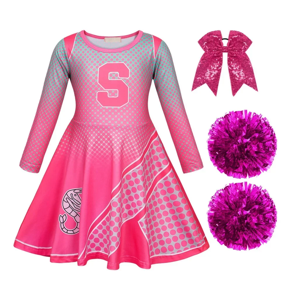 Kids Girls Cheerleading Uniforms Outfit Fancy Cheer Uniform Costume With 2pcs Pom Poms Cheerleader Dress
