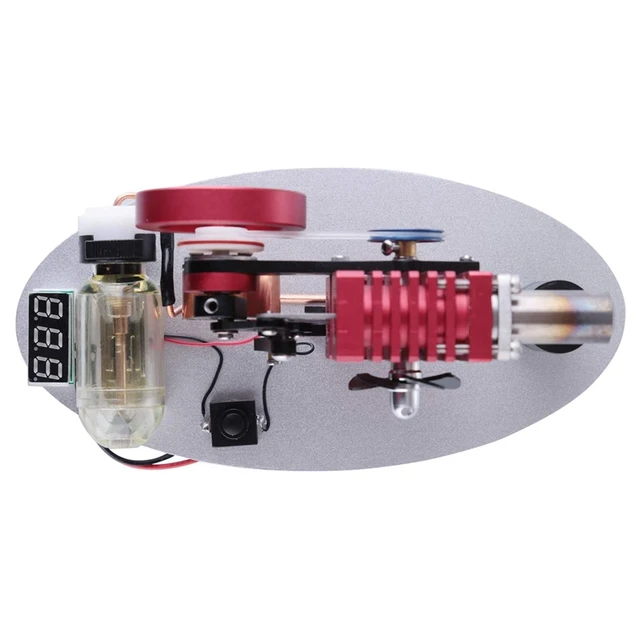 Double Cylinder Double Piston Rocker Arm Linkage Stirling Engine Generator With LED Lamp Beads, Voltage Display Meter 6