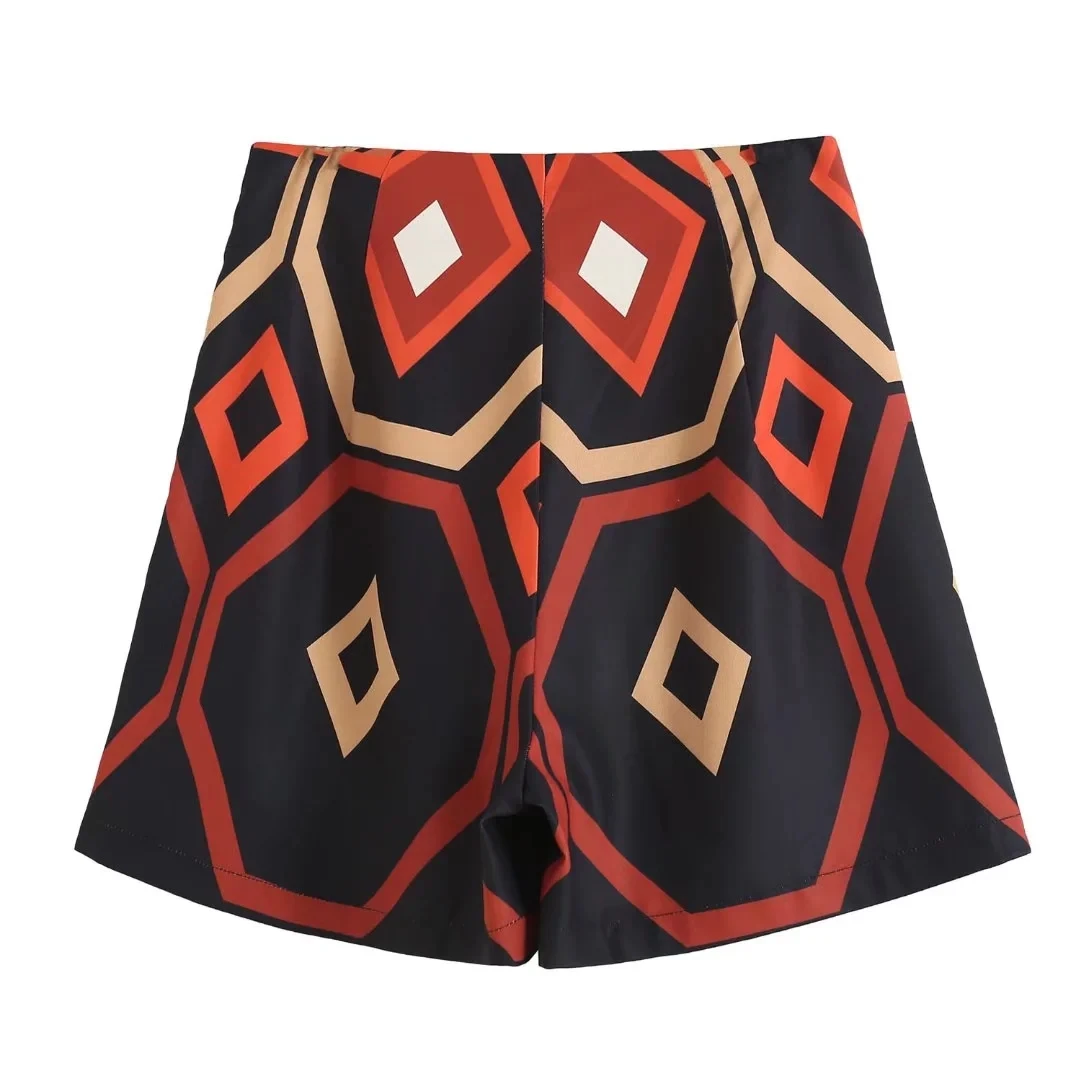 Nlzgmsj ZBZA Women Shorts 2022 Summer Fashion Geometric Print Casual Loose High Waist Shorts Women Clothing Short Pants 202202 nike dri fit shorts