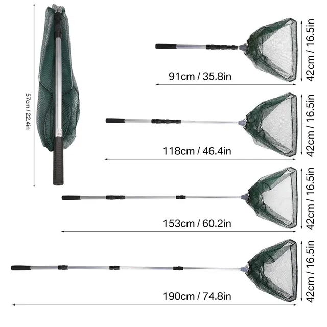 190cm 92cm 55cm Telescopic Landing Net Folding Fishing Pole Extending Fly Carp Course Sea Mesh Fishing Net For Fly Fishing 2