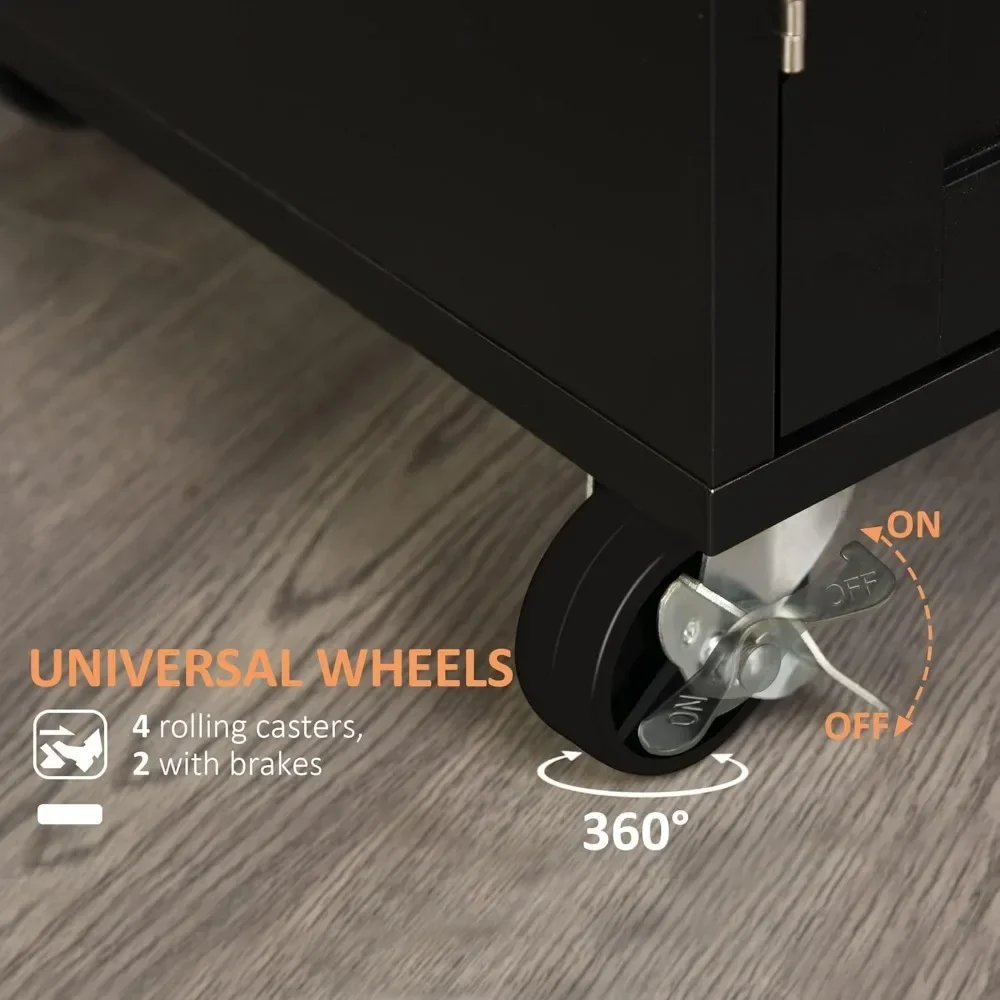 Kitchen Island Cart Rolling Trolley Cart with Drawer, Storage Cabinet & Towel Rack, Black Kitchen