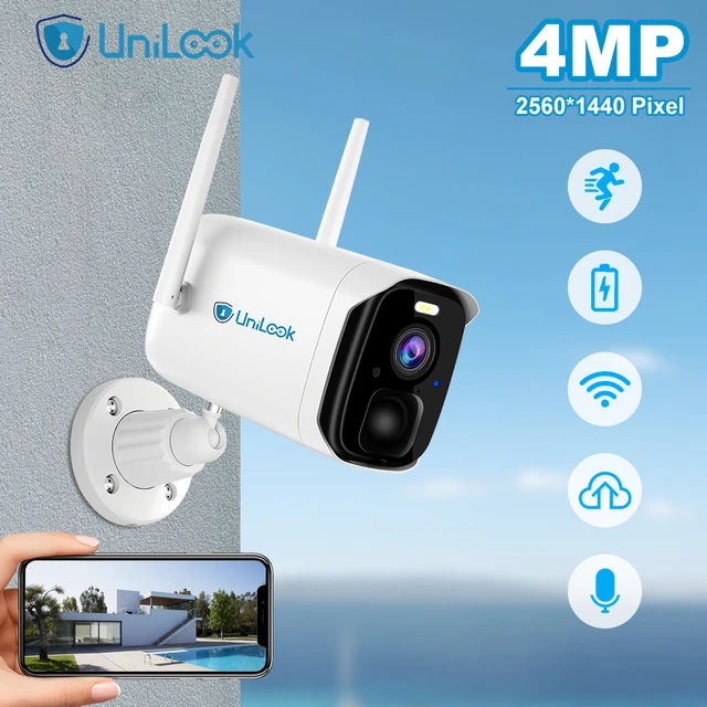 UniLook-cámara con batería Solar WIFI de 4MP, batería recargable de  5200mAh, CCTV para exteriores, cámara IP inalámbrica, detección de  movimiento PIR - AliExpress