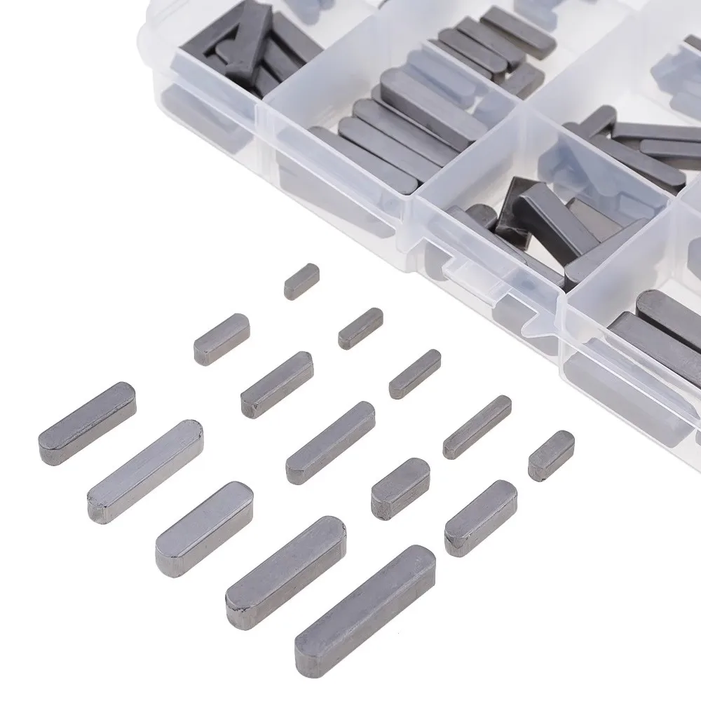 탄소강 라운드 엔드 페더 키 병렬 드라이브 샤프트 키 세트, 박스 포함 하드웨어, 8mm, 10mm, 12mm, 16mm, 20mm, 25mm, 30mm, 140 개