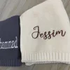 Cotton Knitted Blanket Personalized Embroidered Name Baby Boy Baby Girl Soft Blanket Baby Shower Breathable Stroller Blanket 2