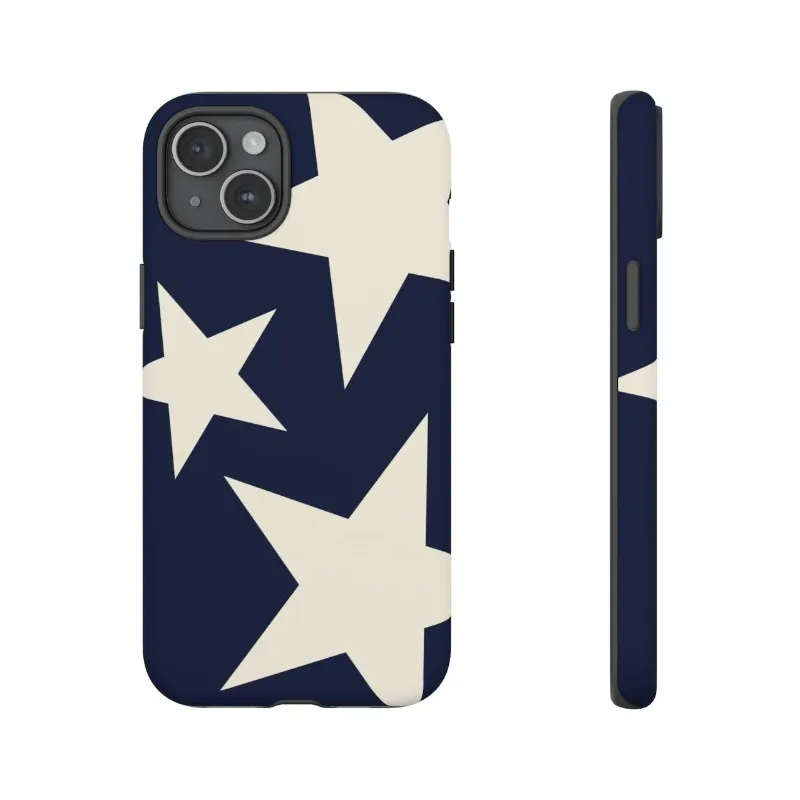 Dunkelblaue Handyhülle mit weißen Sternen, geeignet für iPhone 17 16 15 14 13 12 11 Pro/Max/Plus, sturzsicher und stoßfest.