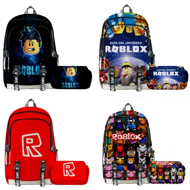 

2PC-SET Printing Virtual World Roblox ROBLOX Children's Backpack Schoolbag Boys and Girls Backpack Lightening Zipper Shoulders