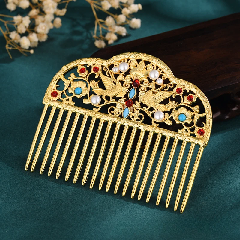 Hanfu Accessories Copper Gold-plated Tang-made Bun Hair Comb