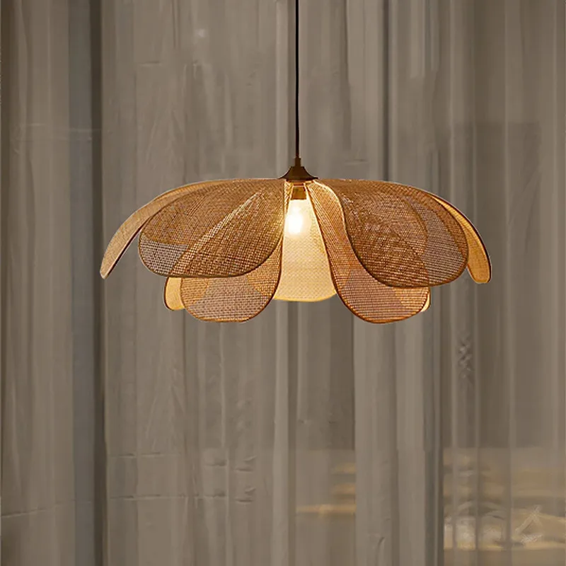 Rattan Flower chandelier rusticos Designer Handmade Rattan Woven Lampshade japanes style light Living Room Dining Room Lighting