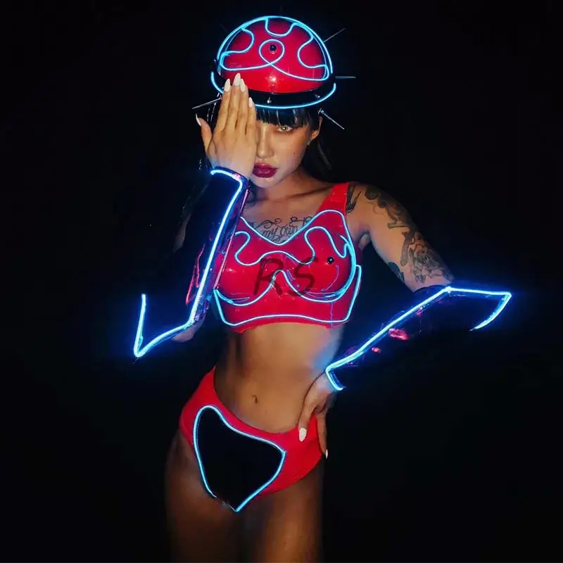 

Новые сценические костюмы, ночной клуб, бар, Dj Ds Future Warrior, лазерный комплект бикини со светодиодной подсветкой, Одежда для танцев на шесте, праздничная одежда