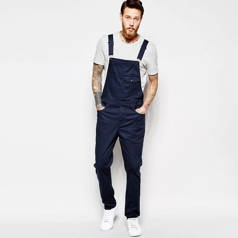 New White Denim Strap Pants Slim Streetwear Mens Jeans Overalls Spring Autumn Full Length Jumpsuits Mameluco Hombre Trabajo