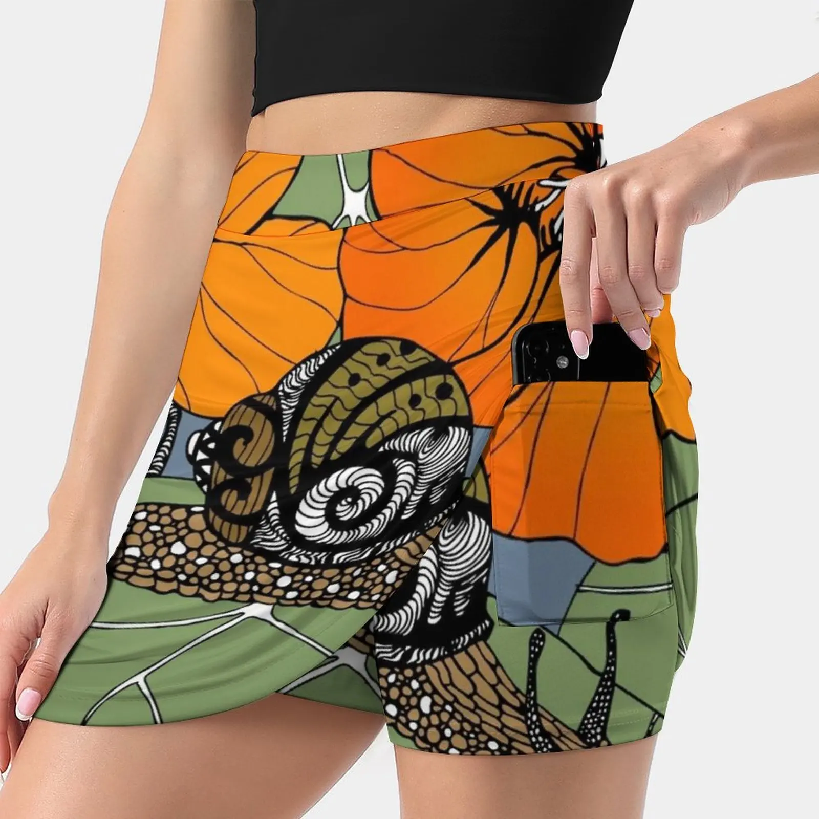 

Snail With Nasturtiums Skirts Woman Fashion 2022 Pant Skirt Mini Skirts Office Short Skirt Snail Nature Plants Botanical Garden