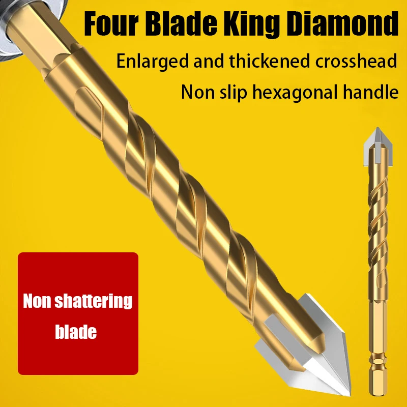 

Tile Drilling Drill Bit Glass Cement Concrete Metal Marble Special High Hardness Four-Edged Alloy Drill Bit Dry Drilling 5-12mm