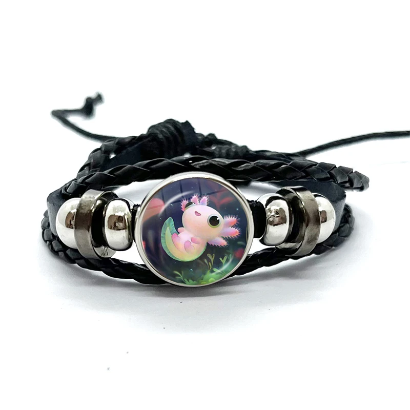 Axolotl Leder Armband Glaskuppel mehr schicht ige geflochtene Armbänder Armreifen handgemachte Schmuck Geschenke