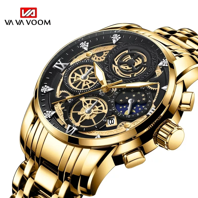 

VAVA VOOM Original Watch for Men's Waterproof Stainless Steel Quartz Analog Fashion Business Sun Moon Star Wristwatches Top Bran