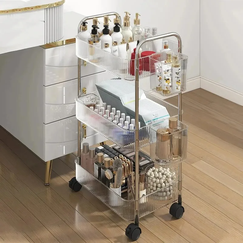 Transparent Kitchen Cart Acrylic Rolling Bar Cart with Removable Multi-Layers Storage Rack with Wheel Light Luxury Storage Rack