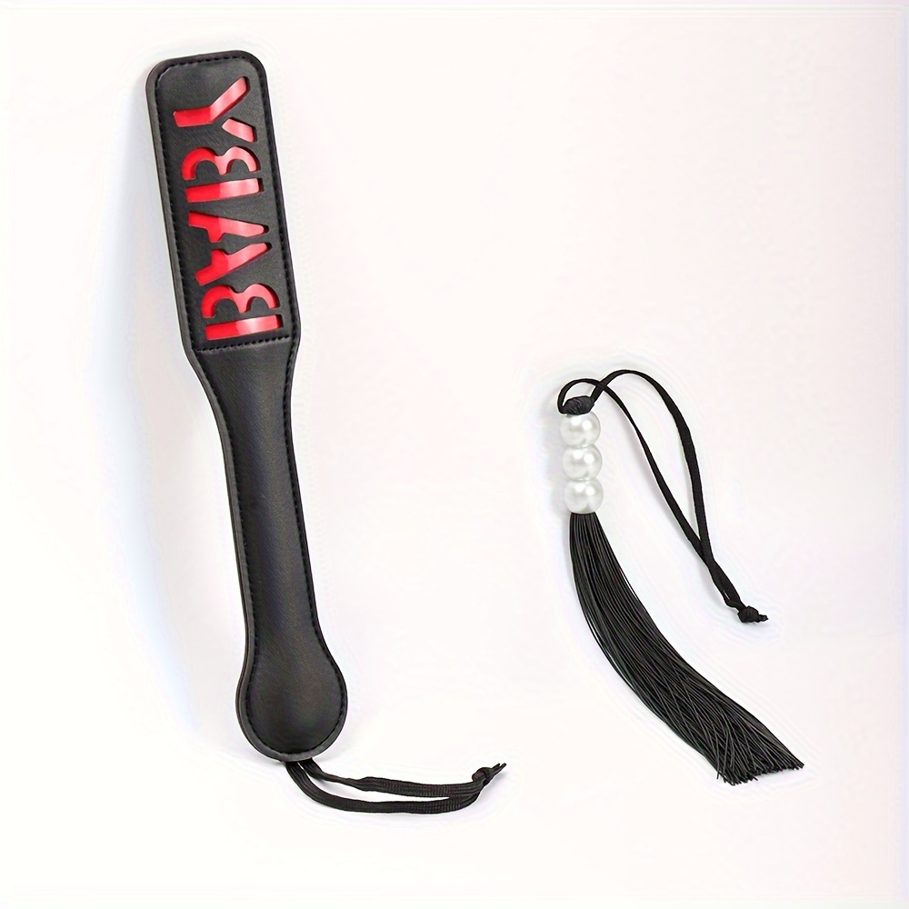 2PCS Bondage Slapping Kit Letter Pattern Spanking Paddle with Silicone Tassel Whip BDSM Adult Sex Play Toys For Women and Couple