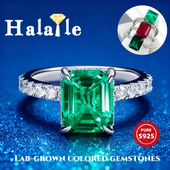 Halaile 8*10mm 4ct  Colombian emerald/Ruby Rings For Women S925 Sterling Silver Lab-Grown Dainty Elegant Sparkling Fine Jewelry