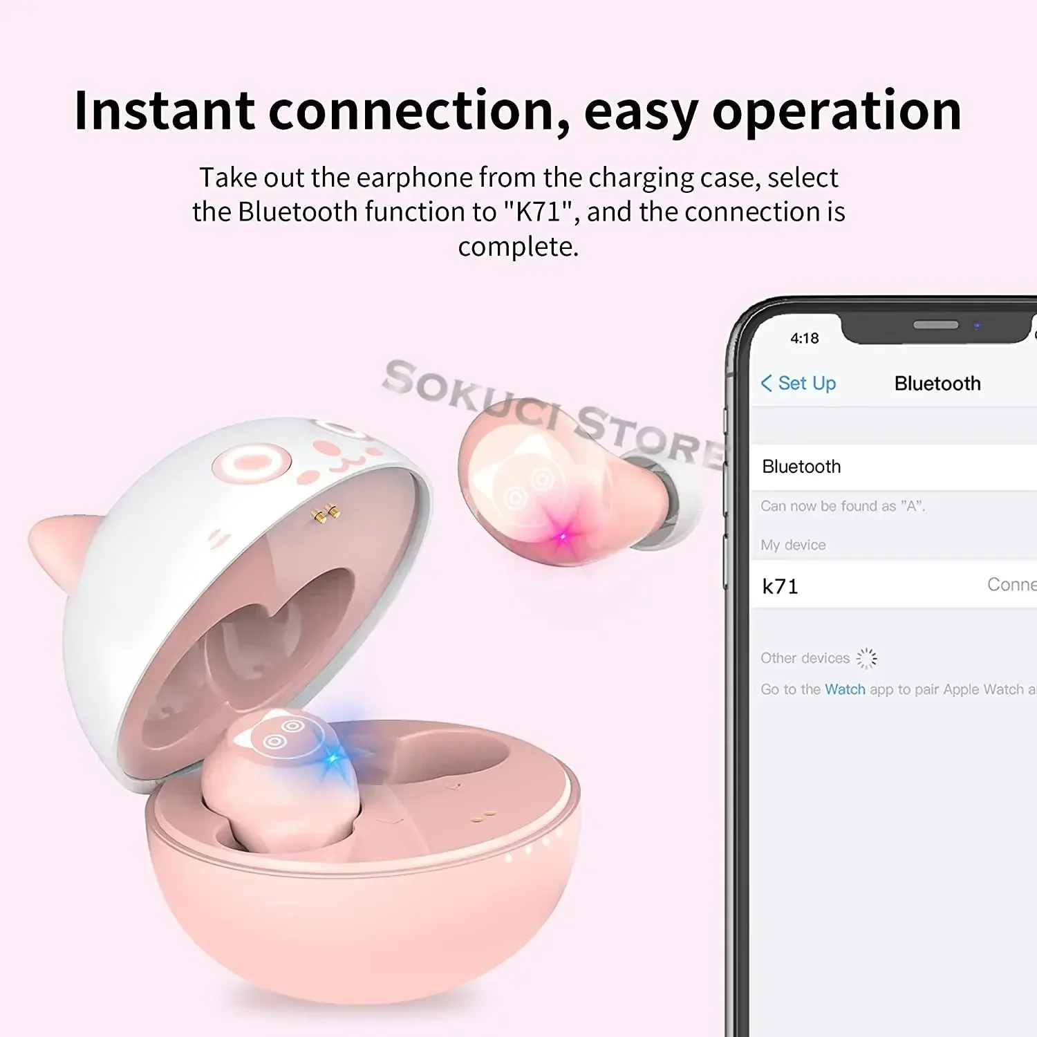 Cute Little Devil Cuffie Bluetooth Per Bambini Regalo Per Adulti 36H Playtime 3D Stereo Deep Bass Kids Auricolari Wireless Pink Cat