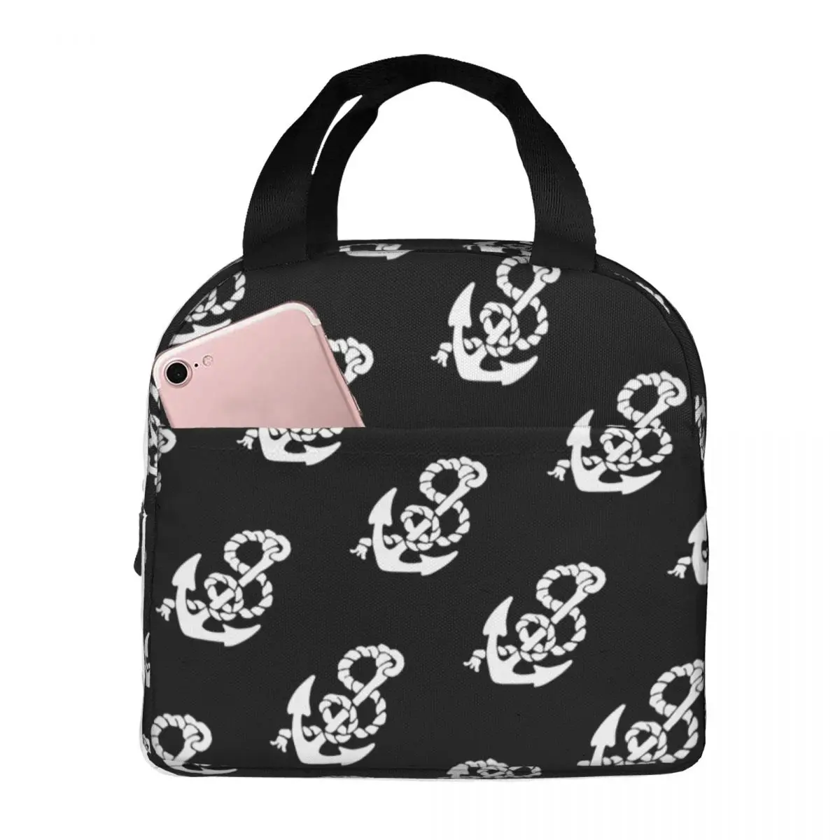 

Lunch Bag for Women Kids Navy Blue Nautical Anchor Thermal Cooler Bag Waterproof School Sea Style Lunch Box Food Storage Bags
