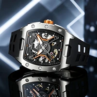 Montre mécanique automatique pour homme ONOLA en or rose, bracelet en silicone, étanche, cadran lumineux creux 6
