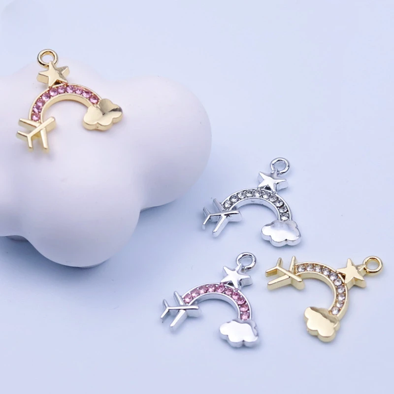 

WZNB 10Pcs Crystal Rainbow Charms Cloud Planes Alloy Pendant for Jewelry Making Handmade Earring Necklace Diy Accessories
