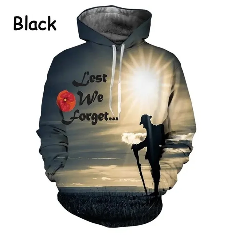thumbnail image 1 of Sudadera con capucha para hombre y mujer con estampado 3D Lest We Forget, informal, de gran tamaño, ropa de calle, 1 of 4