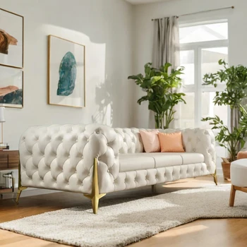 Customized High Quality Beige  Set Luxury Tufted Dining Office Sofa Furniture