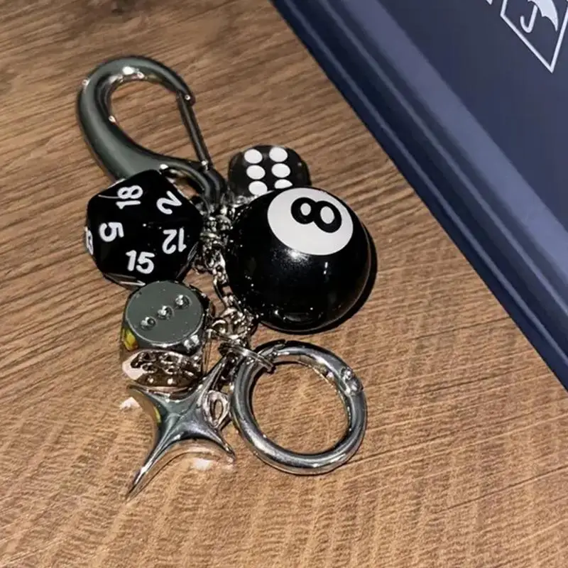 Punk Hiphop Black Dice No. 8 Billiards Keychain Y2K Lucky Dice StarburstPendant Bag CharmsHangings Ornament Accessories