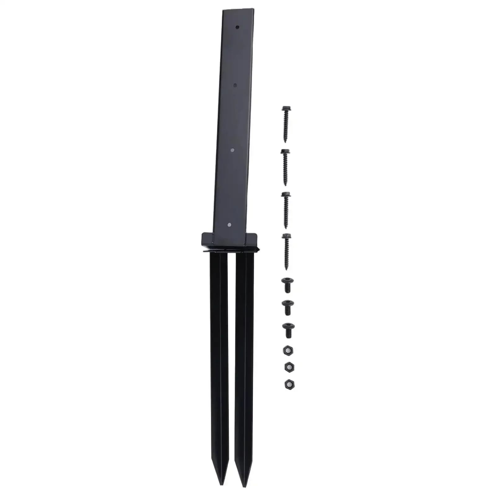 Kit Kit, Fence Post Anchor Repair Kit Along With Reinforced Steel Piles Approx.15.6*15.7*2.4*2.2 Inches Black New