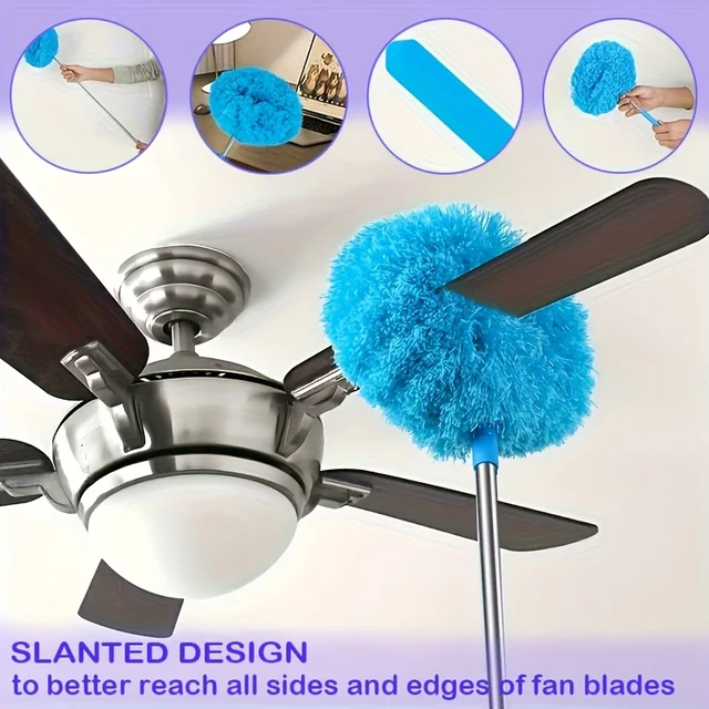Reusable Microfiber Ceiling Fan Duster Set for Home & RVs - Effortless Cleaning Brush with Dust-Locking Technology 1