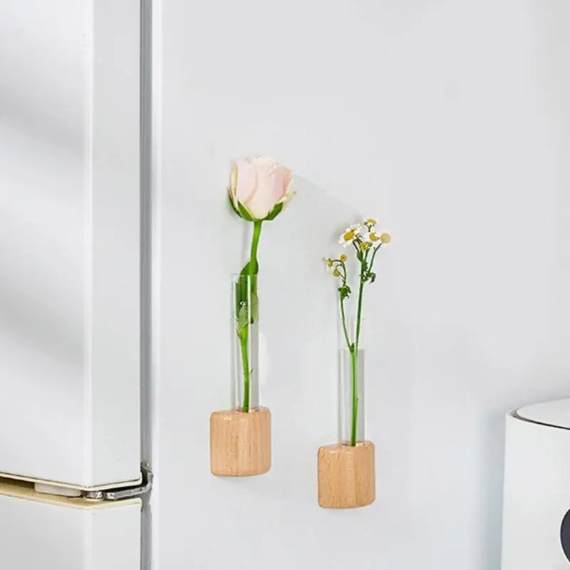Elegant Wooden Refrigerator Magnet Vases Tube Flower Vases Simple and Modern Styles Vases For Kitchen and Home Decoration 2