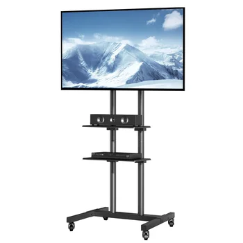 SucceBuy Supporto TV mobile Supporto TV regolabile in altezza con ruote Doppio vassoio per dispositivi audiovisivi Supporto TV rotolante per camera da letto 1